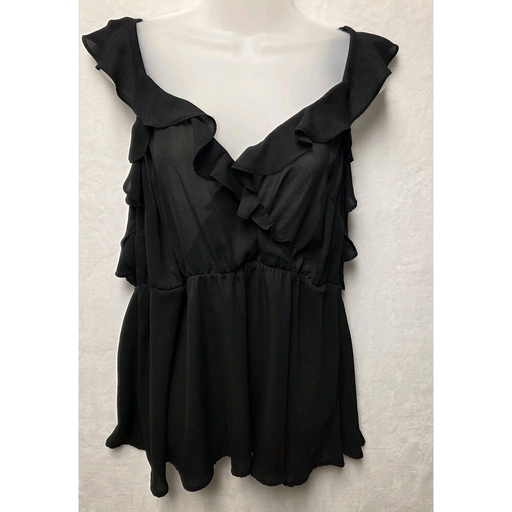 Torrid Womens Top Shear Adjustable Sz 1 Black Babydoll Lace Romantic Goth Fairy
